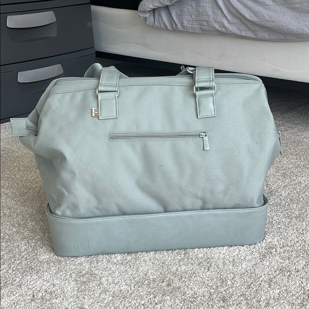BEIS Slate Blue Gray weekender bag